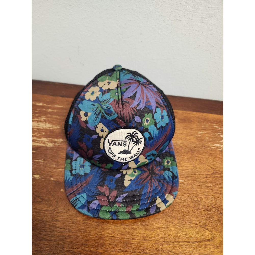 Vans Off The Wall Trucker Hat Tropical Floral Snapback Mesh Cap Blue Black